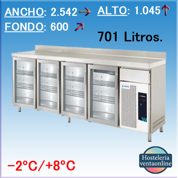 Mesa de Refrigeracion Frente Mostrador Edenox de Cristal FMPS-250 HC PC
